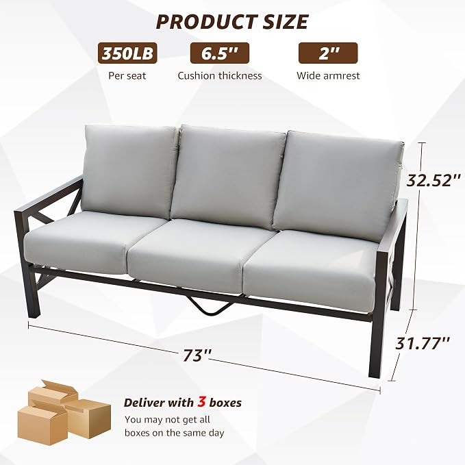 NATURAL EXPRESSIONS 4 Pieces Patio Furniture Set, Outdoor Furniture Sofa Sectional Modern Metal Patio Conversation Set with High Back Backrest & 3 Seater Loveseat and 2 Fixed Chairs