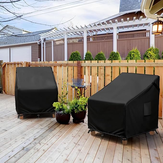 MR. COVER Patio Chair Covers Waterproof, Outdoor Furniture Covers for Rocking Chair, Heavy Duty Anti UV Chair Cover, Fits up to 40"W x 40"D x 35"H, Air Vent and Handles Included,Black, 2 Pack