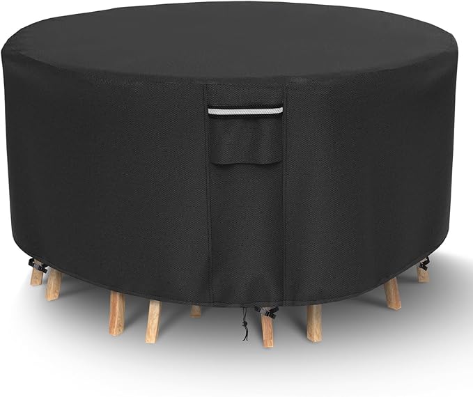 Round Patio Furniture Covers, 500D Heavy Duty Waterproof UV Resistant Cover for Round Outdoor Dining Table & Chairs,72" Dia x 28" H -Black