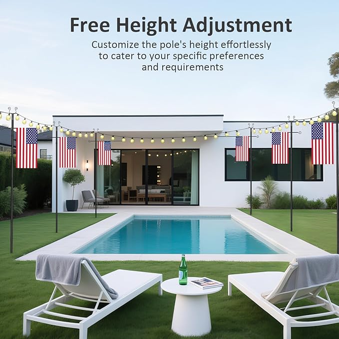 Outdoor String Light Poles 6 Pack - 10 Ft Lighting Posts with Fork,Rustproof Patio Heavy Metal Stand, Adjustable for Backyard Deck Garden Wedding