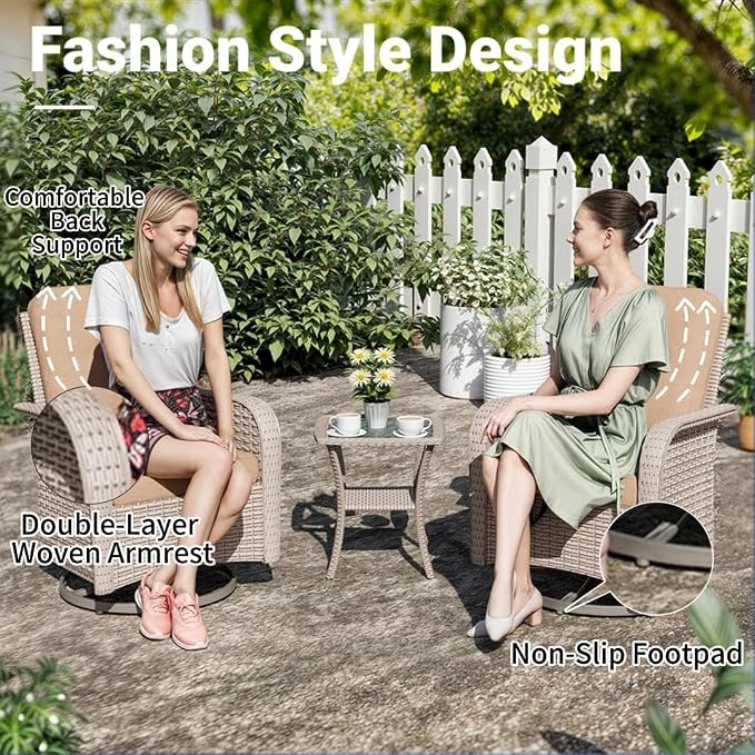 16 Pieces Patio Furniture Set with Fire Pit Table, Outdoor Sectional Wicker Sofa with Thick Cushions, High Back Swivel Rocker Patio Chairs, Rattan Conversation Set with Coffee Table, Khaki