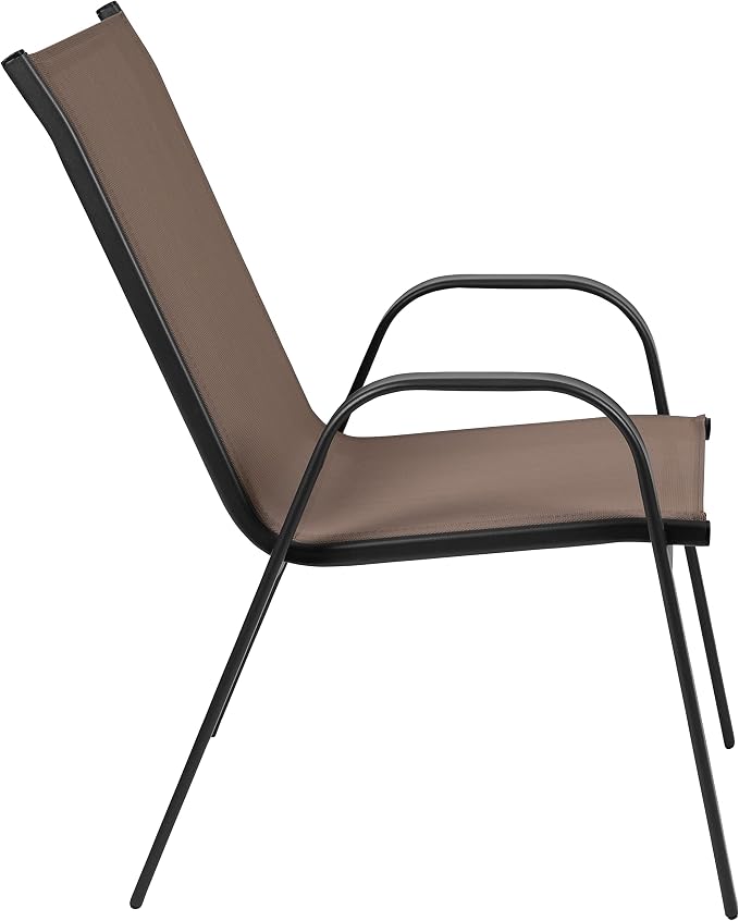 Flash Furniture Brazos 5 Piece Outdoor Patio Dining Set - 4 Brown Flex Comfort Stack Chairs - 31.5" Square Tempered Glass Patio Table