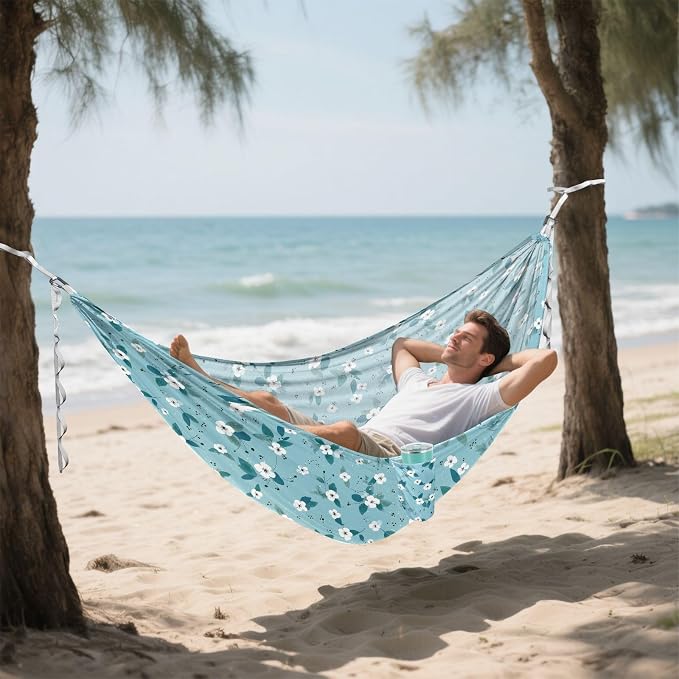 Camping Hammock Outdoor Hammocks for Outside Blue White Floral Cute Beach Trees Portable Lightweight with Pockets Tree Straps Indoor