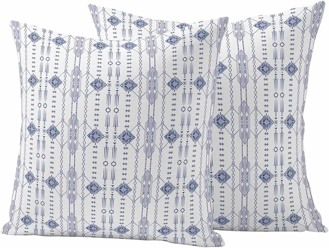 Outdoor Waterproof Pillow Covers Ikat Ethnic Seamless Decorative Throw Pillow Protectors,Indian Tribal Texture on White Pillowcase Cushion Cases for Patio Sofa Garden Couch,20x20in,Pack of 2