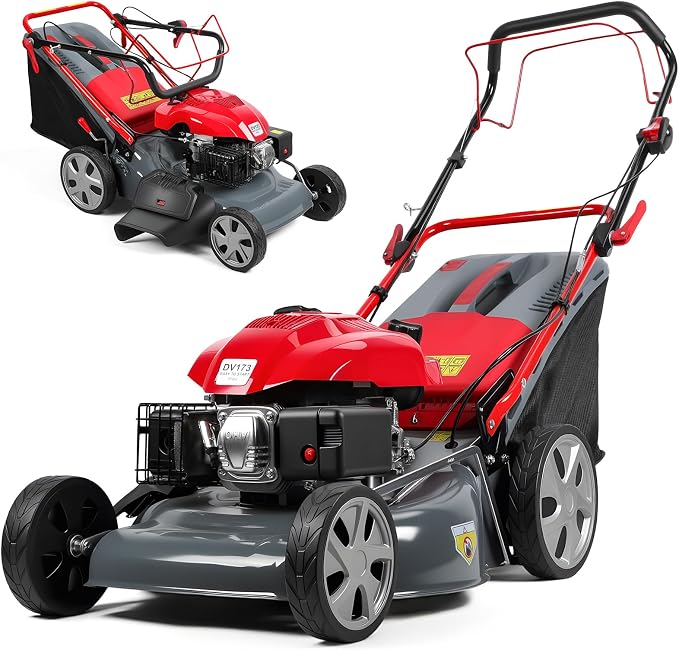Self Propelled Gas Lawn Mower 20-Inch with 60L Grass Bag - 173cc Gas Powered Engine for Hills & Thick Grass 3-in-1 Mulch/Bag/Side-Discharge, Rear Wheel Drive for Uneven Yards