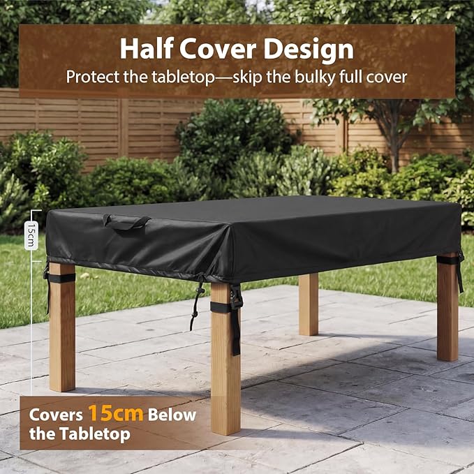 WOMACO Patio Rectangle Table Covers, Waterproof Patio Furniture Covers, UV Resistant Outdoor Cover for Rectangular Table, Black - 74.8" x 40.5"