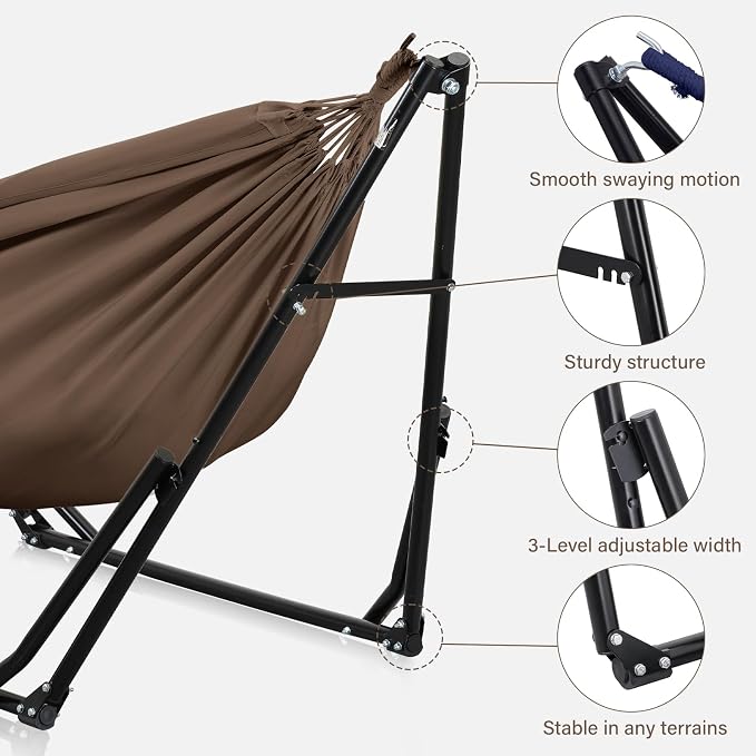 2 in 1 Hammock with Stand, Outdoor Hammock Swing Chair with Portable Heavy Duty Stand, Multi-Functional Hammock Stand 480 lbs Weight Capacit-Coffee