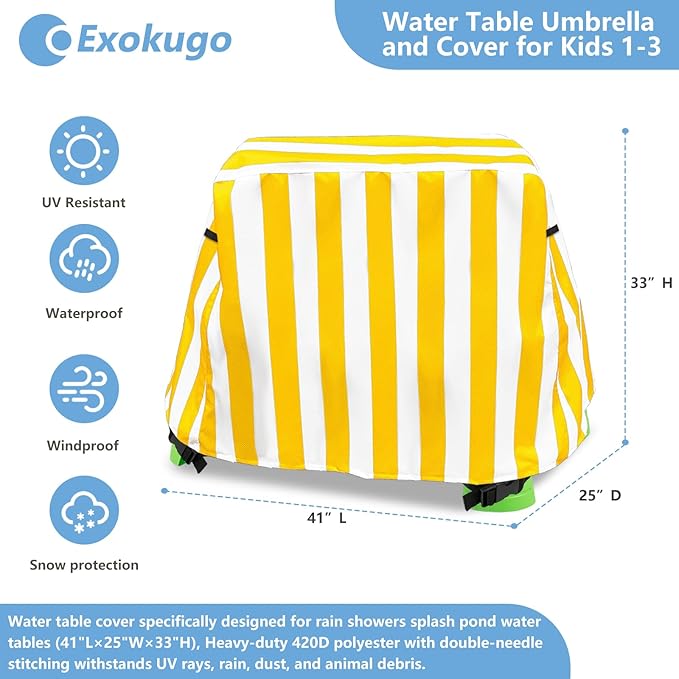Kids Water Table Cover, Outdoor Heavy Duty Durable Waterproof Dustproof Anti-UV Kids Water Play Table Cover, Compatible with Step2 Rain Showers Splash Pond, Yellow