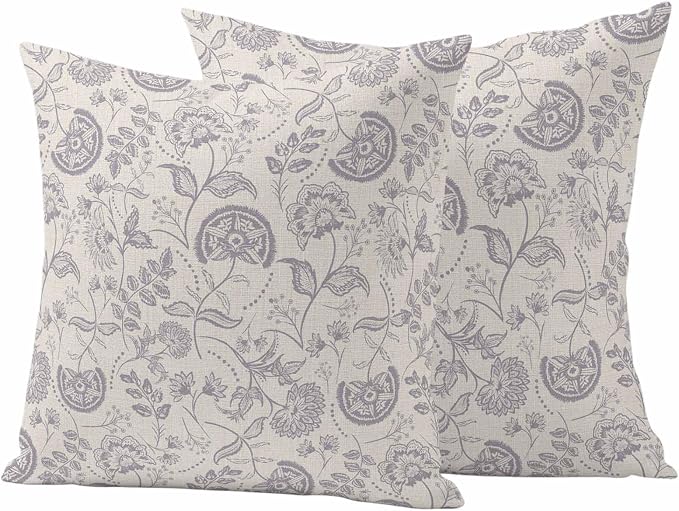 Outdoor Pillow Covers 18x18 Set of 2, Vintage Spring Floral Waterproof Patio Throw Pillow Covers for Couch Sofa Chair, Farmhouse Summer Botanical Decorative Pillowcases for Throw Pillows