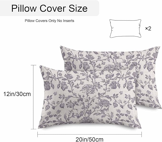 Purple Floral Leaf Outdoor Pillow Covers 20x12 Inch Lumbar Pillow Covers Set of 2 Waterproof Decorative Throw Pillow Cases Retro Farmhouse Plant Tree Branch Cushion Covers for Patio Furniture Garden