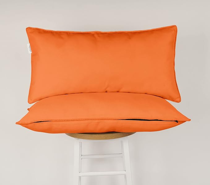 Indoor/Outdoor Polyester Fabric Lumbar Pillow Cover, All-Weather Waterproof Rectangular Cushion Case for Patio Furniture, 12 x 20 Set of 2 -Coral Orange