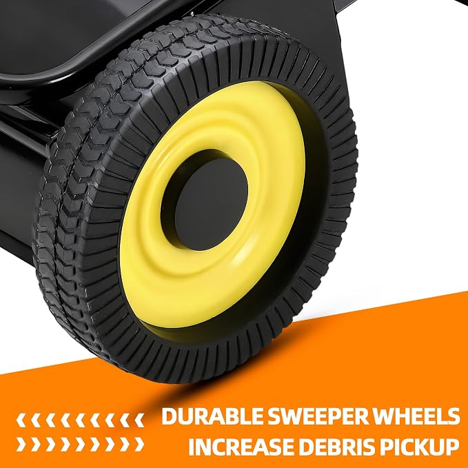Heavy Duty Tow Behind Lawn Sweeper – 44-Inch Leaf & Grass Collector – Large Capacity Push Mower – Adjustable Height – Dumping Rope – Fits Ride-On Mowers – 44-Inch Black Upgraded Version