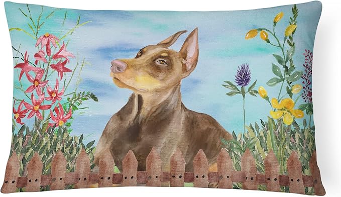 Caroline's Treasures CK1271PW1216 Doberman Pinscher Spring Canvas Fabric Decorative Pillow Machine Washable, Indoor Outdoor Decorative Pillow for Couch, Bed or Patio, 12HX16W