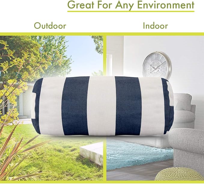 Majestic Home Goods Navy Blue Vertical Stripe Indoor / Outdoor Round Bolster Pillow 18.5" L x 8" W x 8" H