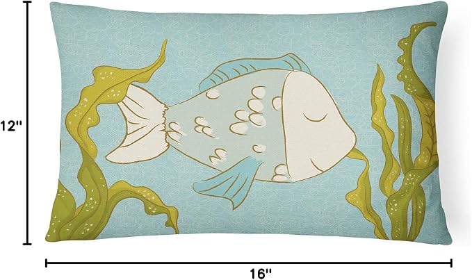Caroline's Treasures BB8545PW1216 Blue Fish Canvas Fabric Decorative Pillow Machine Washable, Indoor Outdoor Decorative Pillow for Couch, Bed or Patio, 12HX16W