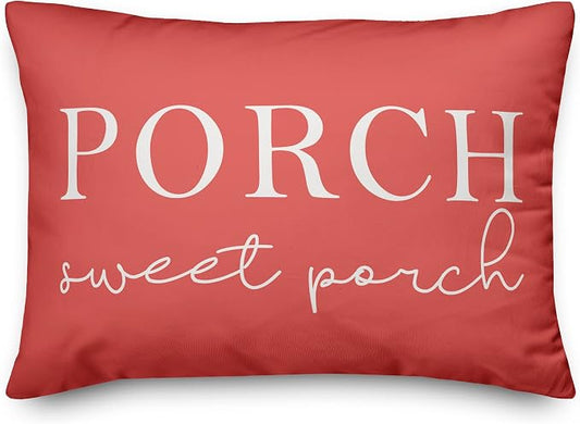 Porch Sweet Porch Coral Indoor/Outdoor Pillow | Decorative Pillows for Living Room Couch Bed Sofa Patio, Fluffy Soft Cushion | Water Resistant Pink, 14x20