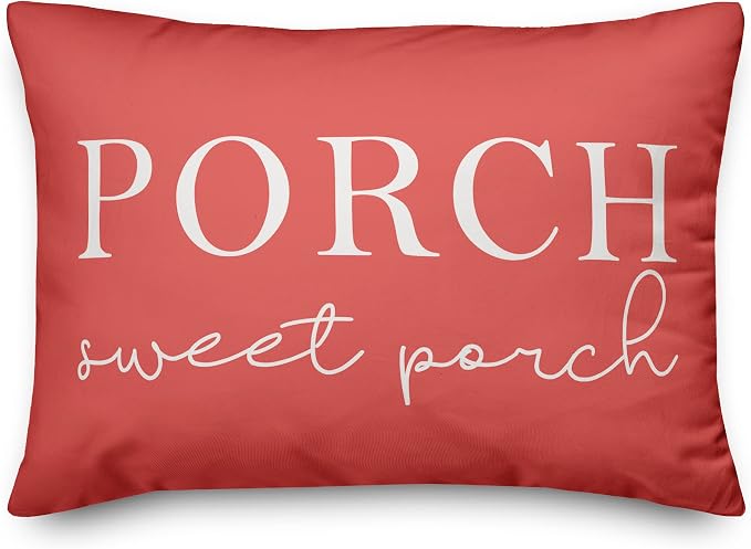 Porch Sweet Porch Coral Indoor/Outdoor Pillow | Decorative Pillows for Living Room Couch Bed Sofa Patio, Fluffy Soft Cushion | Water Resistant Pink, 14x20
