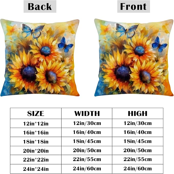 Oil Painting Sunflower Pillow Covers Sun Flower with Butterfly Throw Pillow Covers 20x20 Set of 2 Vintage Pillowcase Double Sided Printing Cushion Case for Home Decor Outdoor Sofa