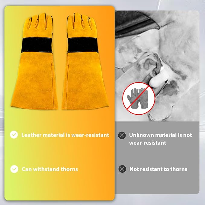 17.32" Animal Handling Gloves,Cowhide Bite Proof, Fits Dogs/Cats | 17.32" Extended Forearm Guard, Snake & Scratch Resistant, Reinforced Leather, Secure Grip for Reptiles, Birds & Falconry
