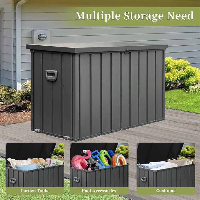 Ditkoko 200 Ourdoor Gallon Deck Box, Waterproof Storage Container with Lockable Lid, Package Delivery Box for Patio Furniture, Patio Cushions, Gardening Tools, Pool and Sports Supplies - Black