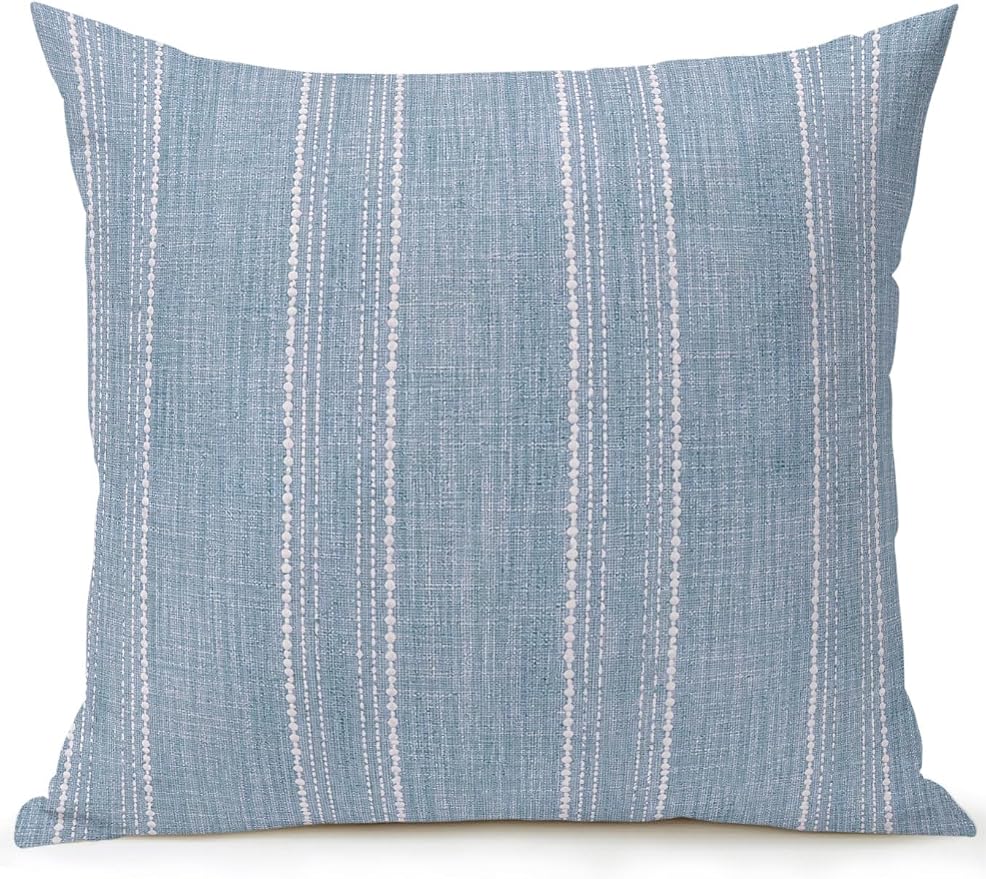 Waterproof Outdoor Pillow 1 Pack Haze Blue Linen Stripes Decorative Throw Pillows Cover & Insert 16x16 Inch Pillowcase Parallel Vertical Lines Pillows for Couch Sofa Bed Patio Furniture Indoor Outdoor