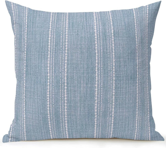 Waterproof Outdoor Pillow 1 Pack Haze Blue Linen Stripes Decorative Throw Pillows Cover & Insert 16x16 Inch Pillowcase Parallel Vertical Lines Pillows for Couch Sofa Bed Patio Furniture Indoor Outdoor