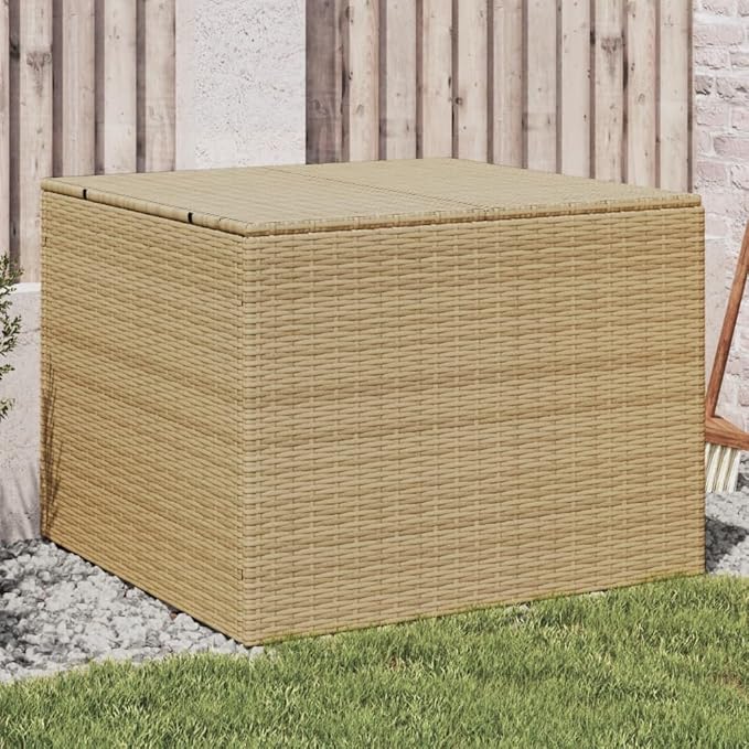 Large Garden Storage Box Mix Beige PE Rattan Outdoor Storage Container with 77 Gallon Capacity, Weather Resistant and Durable Material for Patio Furniture Protection, Easy