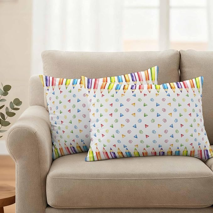 Back to School Waterproof Outdoor Pillow Covers Set of 2 Home Decor, Funny Colorful Pencil Building Blocks Pillowcase Patio Pillow Covers for Couch Bench Furniture Garden 20x12in