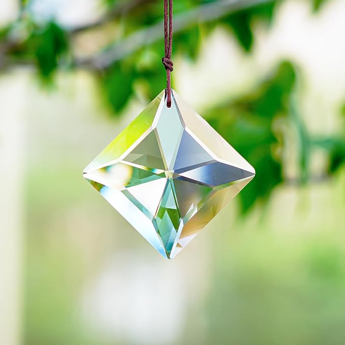 YU FENG 2 Inch Square Clear Crystal Prism Suncatcher, Rainbow Maker | Faceted Crystal Pendant, Chandelier Ornament, Window Hanging Decor, Light Catcher Decoration
