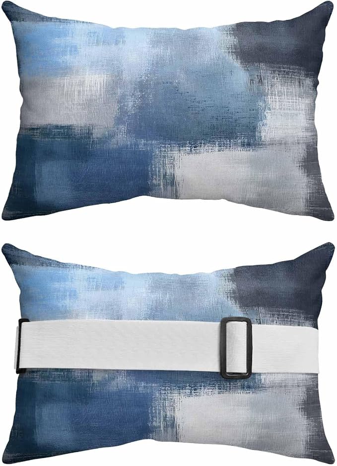 Pack of 2 Outdoor Lumbar Cushions with Inserts, Blue Grey Abstract Art Overlaid Gradient Texture Waterproof Fluffy Fade Body Pillows, Patio Furniture Pillow for Home Balcony Garden Decor 11x16IN