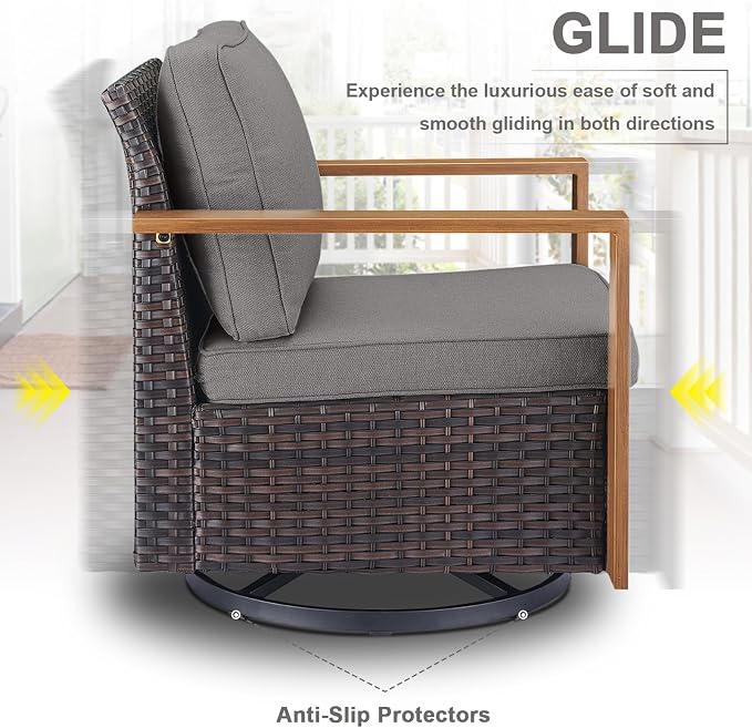 Belord 5 Piece Patio Furniture Set with Swivel Chairs, PE Wicker Patio Sofa Set Outdoor Swivel Rocker Patio Chairs with Anti-Rust Metal Wide Armrests for Deck Backyard Sunroom