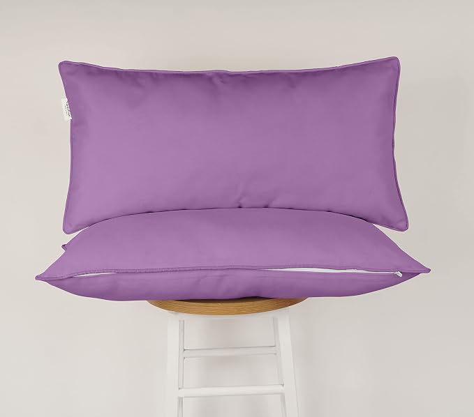 Indoor/Outdoor Polyester Fabric Lumbar Pillow Cover, All-Weather Waterproof Rectangular Cushion Case for Patio Furniture, 12 x 20 Set of 2 -Lavender
