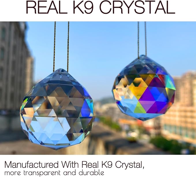 2PCS Ball Crystal Suncatcher Prisms for Windows (Ball ABColor) | AB Color, Transparent, K9 Glass, Rainbow Maker, with Hooks & Cord