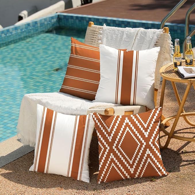 DFXSZ Outdoor Rust Waterproof Geometry Pillow Covers 18x18 Set of 4 | Summer Fall Waterproof Modern Throw Pillowcases（No Inserts） Outdoor Decor for Patio Funiture Garden Polyester Covers