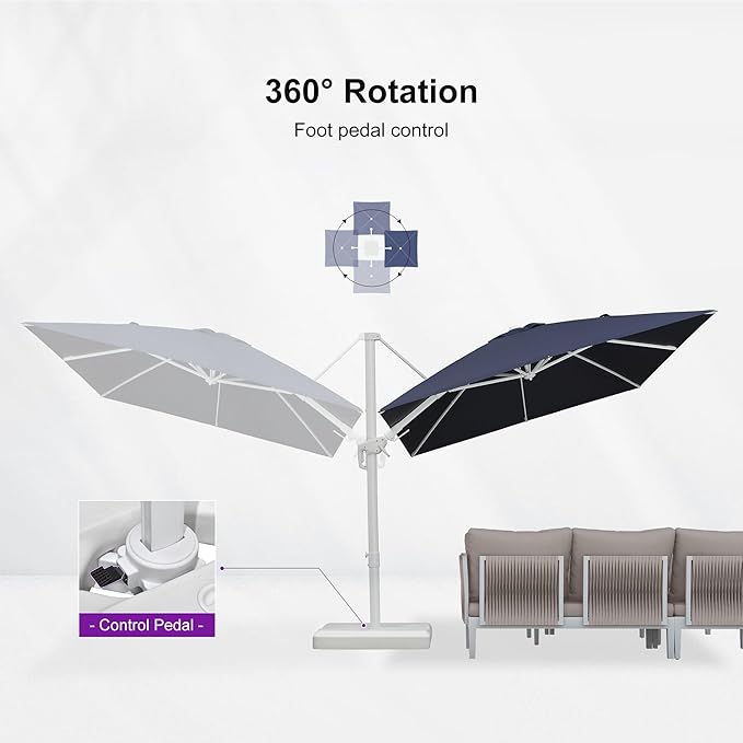 PURPLE LEAF 8' X 11.5' Right-left Tilt Patio Umbrella Swivel White Cantilever Umbrella with Tilt Aluminum Outdoor Umbrella with 360° Rotation for Deck Pool Garden, Navy Blue