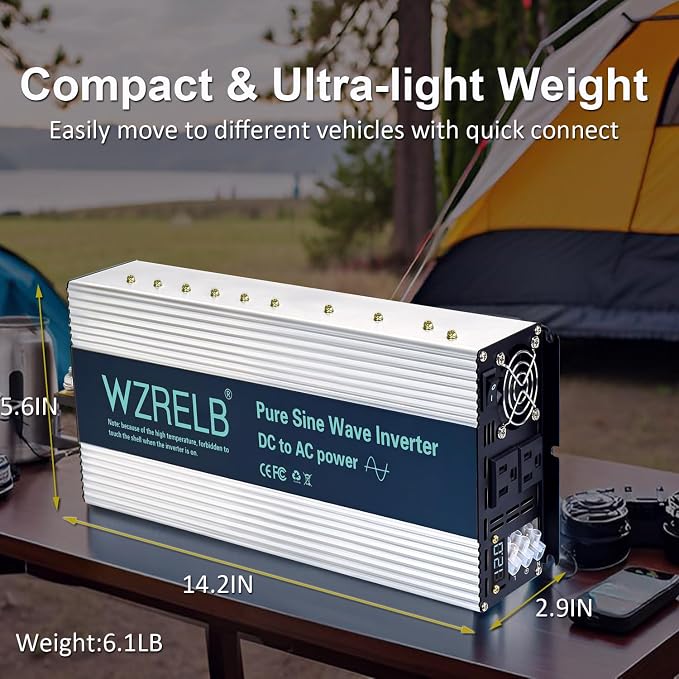 WZRELB 3000W Pure Sine Wave Inverter 48V DC to 110V 120V AC with LED Display,Remote Controller,Off-Grid Power Converter 6000W Surge with Dual AC Outlets, Hardwire Terminal for Home, RV, Truck, Camping