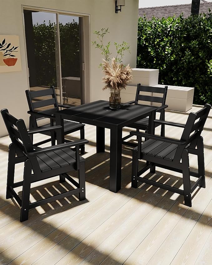 GREENVINES Patio-Chair | Outdoor Dining Chairs Set of 2 | HDPE Plastic | Removable Armrests | All Weather | for Backyard Deck Poolside Garden | Black