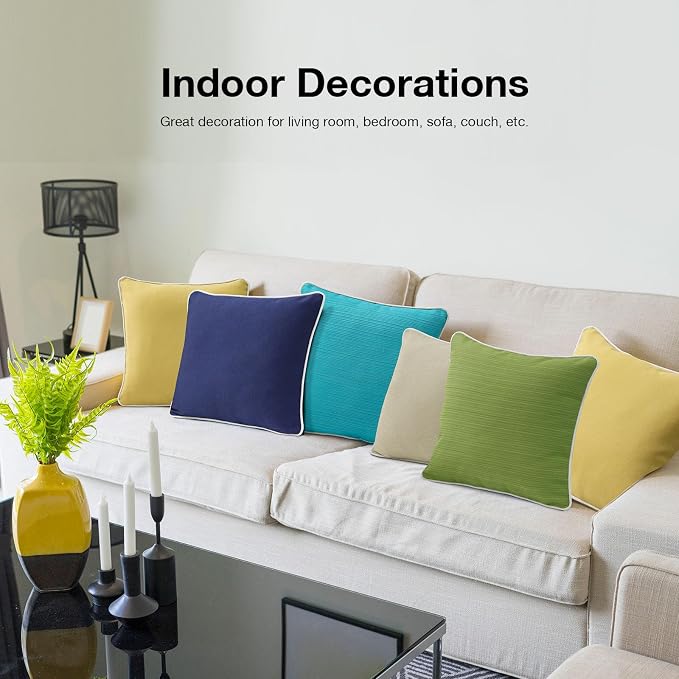 Unimatta Decorative Outdoor Water Repellent Throw Pillows with Inserts, Set of 4, 18" x18" Pillows for Patio, Backyard, Bed, Couch, and Patio Furniture, Lawn Green