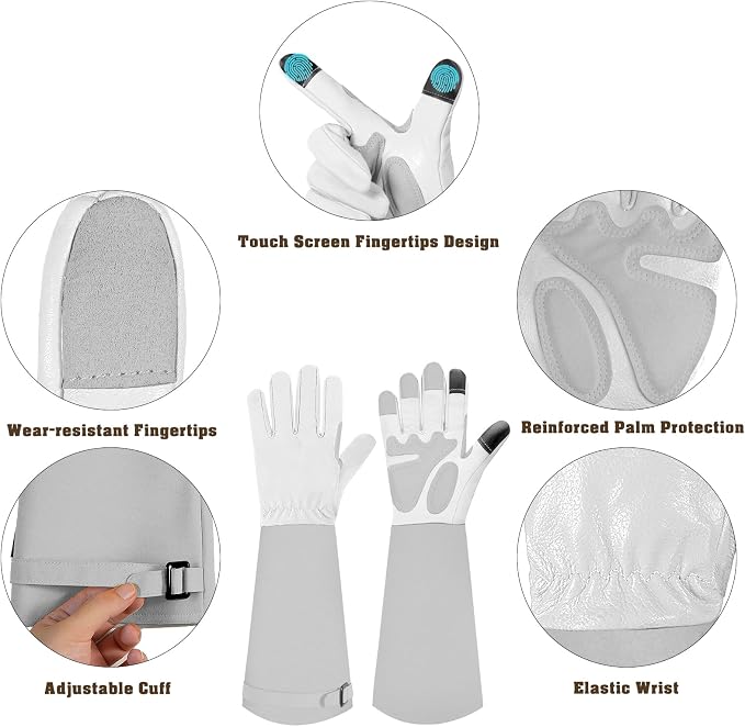 Gardening Gloves for Women Men, Long Thorn Proof Rose Pruning Glove | Womens Long Leather Garden Glove, Heavy Duty Gauntlet, Work Glove for Weeding, Yard Planting, Best Garden Gifts for Gardener