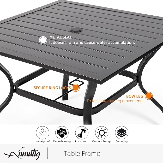 5 Piece Patio 35" Square Table and Aluminum Chairs Dining Set for 4 Person | Aluminum Frame Chairs, Resin Chair Seat, Resin Chair Back, 4 Piece Stackable Chairs, 1 Piece Black Metal Table, 4 Person Set