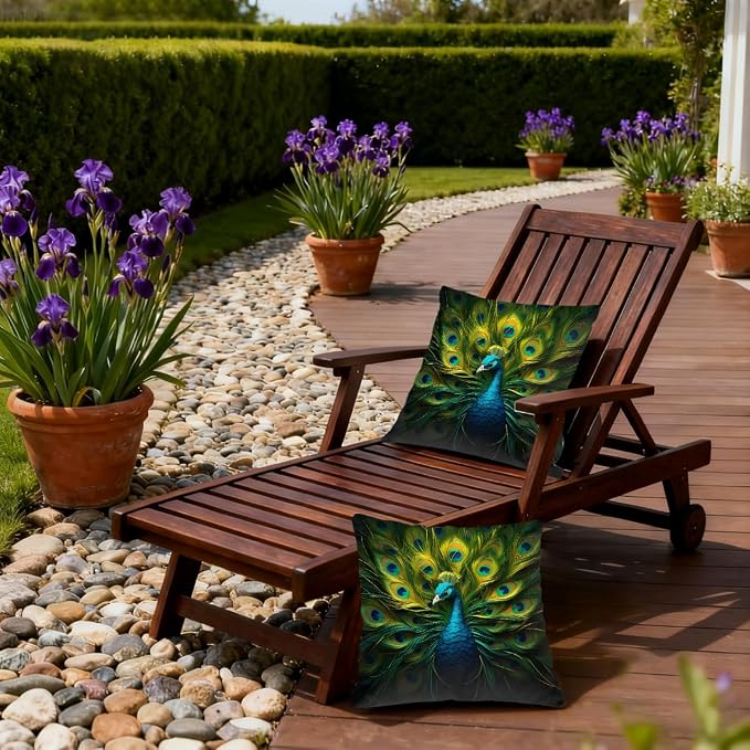 20x20 Inch Outdoor Pillow Covers Set of 2 Waterproof Throw Pillow Covers Decorative Couch Cushion Covers Green Peacock,Animal Square Pillowcases Protectors for Patio Garden Sofa