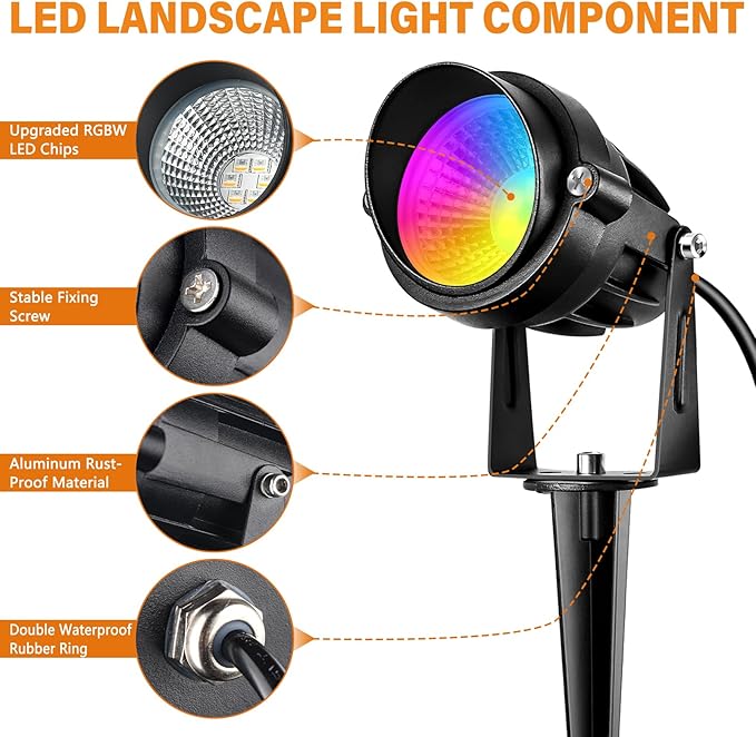 Spotlight Outdoor RGBW Low Voltage Landscape Lights Outdoor,10W Color Changing Landscape Light with Remote Control,12V-24V Waterproof Outdoor Spot Lights for Yard House Garden Tree(4 Pack)
