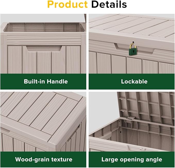 200 Gallon Outdoor Storage Box Patio Deck Box Waterproof, Resin Lockable Outside Large Storage Bin for Pool Cushion Furniture, Garden Tools UV-Resistant, Grey