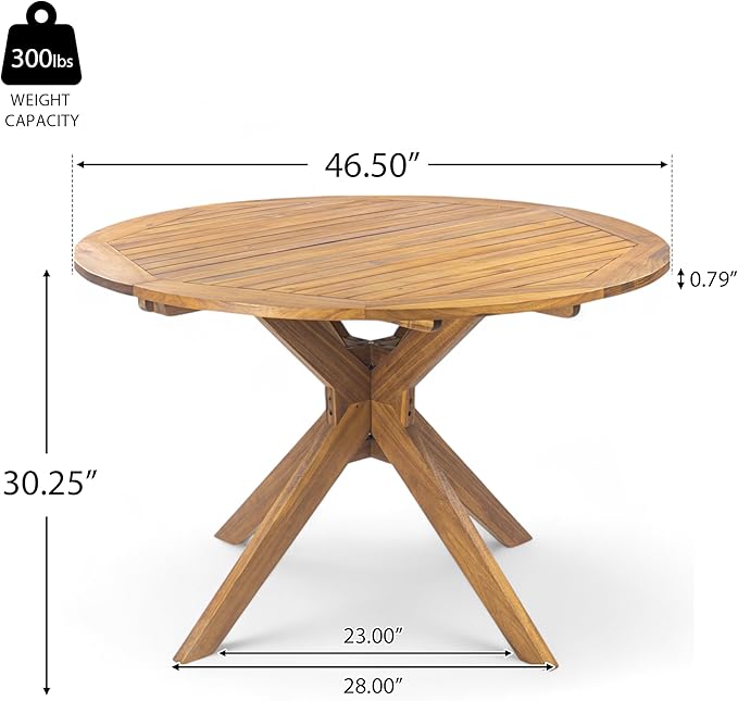 Christopher Knight Home Pula Acacia Wood Patio Dining Set for 4, Wood&Metal Outdoor Dining Table Set for 4, Round Dining Table and Chairs Set of 4 with Cushion, Teak+Grey+Black
