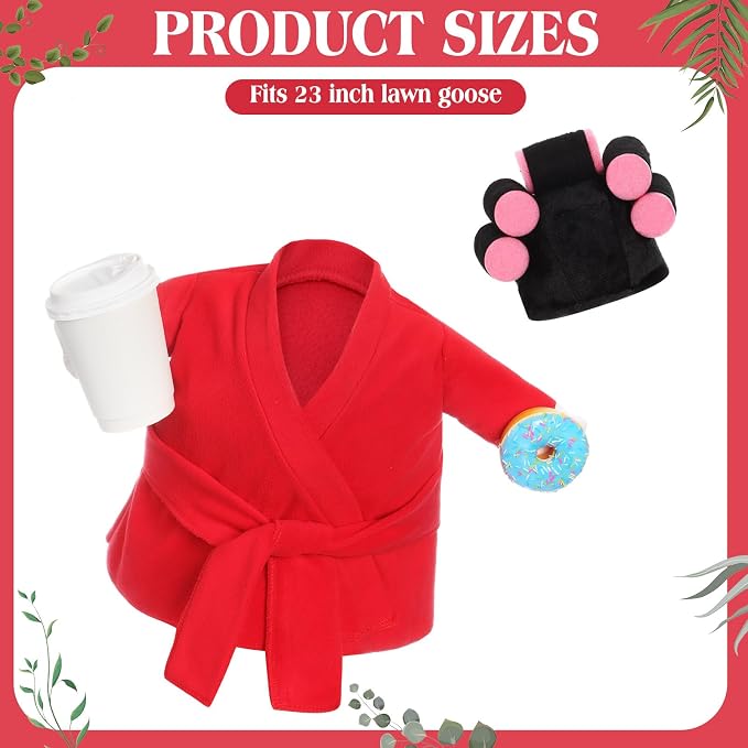 Shyyween Summer Porch Goose Outfits 23 Inch Lady Geese Statue Clothes Funny Porch Goose Red Robe and Curlers Coffee Cup Accessories
