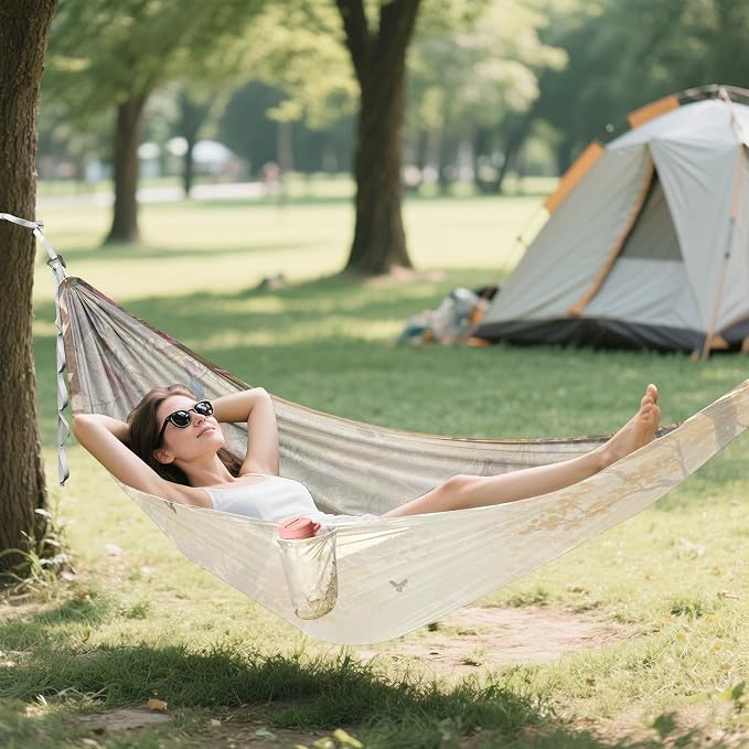 Watercolor Forest Animals Camping Hammock, Portable Lightweight Single Hammock with Tree Straps and Aluminum Carabiners, 114" x 54" Travel Hammock for Hiking Backpacking Beach