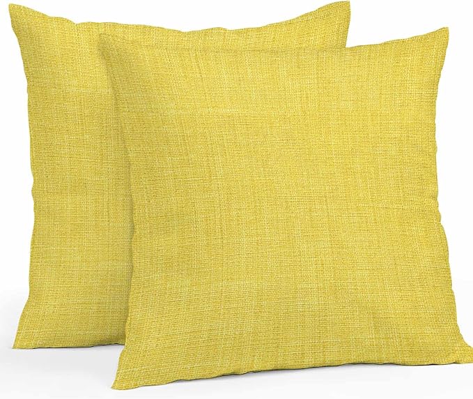 Pack of 2 Waterproof Outdoor Pillow Covers 24x24 Inch Decorative Pillow Covers Yellow Burlap Texture Throw Pillowcases Farmhouse Vintage Yellow Outdoor Cushion Cover for Couch, Patio, Tent