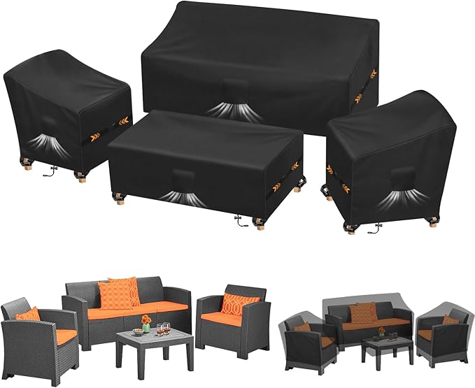 Kovshuiwe Patio Furniture Covers,4-Piece Outdoor Veranda Patio Garden Furniture Covers Set Waterproof, Rattan Furniture Cover for Chair Sofa Coffee Table