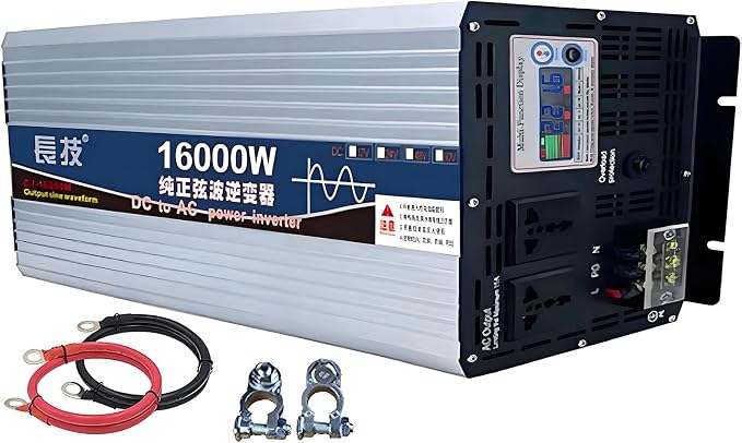Upgraded high Power 6000W 8000W 10000W 12000W 16000W Pure Sine Wave Power Inverter 12V 24V 48V DC to 110V 220V AC Converter with LED Display for Car/RV Home Solar System(16000W,24vto220V)