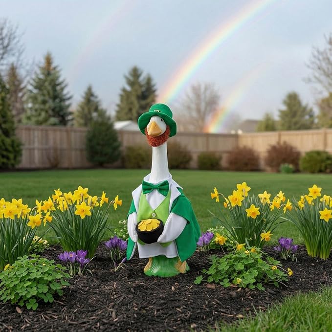 Gaggleville Lucky Leprechaun Goose Outfit, Fits Large 23" H Statue, St. | Patrick�s Day Costume for Lawn Decor, by Fox Valley Traders